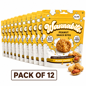 Wannabite Peanut Snack Bites PMP, Pack of 12 x 75g - Peanut Coated Crunchy Snacks, 17% Protein, High Fibre