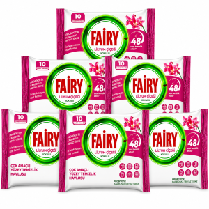Fairy Lily Flower Scented Multi-Purpose Surface Cleaning Wipes , Pack of 6 x 10 Wipes (Total 60 Wipes)