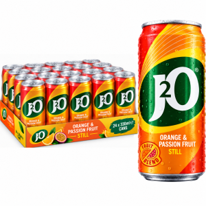 J2O Orange & Passion Fruit Still Drink, Pack of 24 x 330ml – Fruity & Refreshing