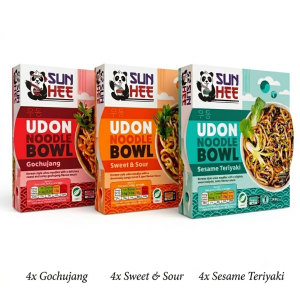 Sun Hee Instant Udon Noodle Bowls Variety Pack -  Pack of 12 x 240g (3 Flavours: 4x Gochujang,4x Sweet & Sour, 4x Sesame Teriyaki)