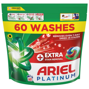 Ariel Platinum+Extra Stain Removal Washing Liquid PODS 60 Washes - Remove Even 7-Day Dried-in Stains