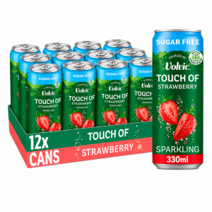 Volvic Touch of Strawberry Sparkling Sugar Free Flavoured Water, Pack of 12 x 330ml - Low Calorie Drink, Best Before:30/09/2026