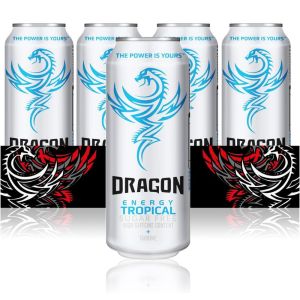 Dragon Energy Tropical Sugar Free Carbonated Energy Drink, Pack of 12 x 500ml - With Caffeine, Taurine & B Vitamins