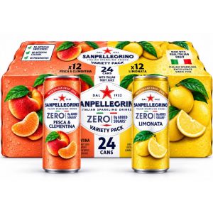 San Pellegrino Zero Added Sugar Sparkling Drink Variety Pack - Pack of 24 x 330ml (Flavours: 12x Limonata , 12x Pesca & Clementina)