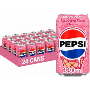Pepsi Raspberry Ripple Flavour Zero Sugar Soft Drink – Pack of 24 x 330ml 