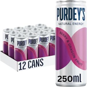 Purdey's Berry & Dragon Fruit Energy Drink Cans -  Pack of 12 x 250ml - Refreshing Energy Drink
