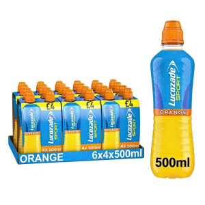 Lucozade Sport Orange PMP/ Multipack (6 x 4pk) Drink-Hydration & Fuel Performance, Best Before : July 26 - Pack of 24 x 500ml