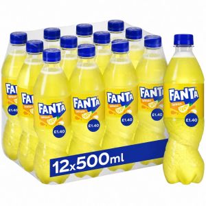 Fanta Lemon Fizzy Drink PMP Bottles, Pack of 12 x 500ml - Zesty & Sparkling - Best Before:31/8/2026