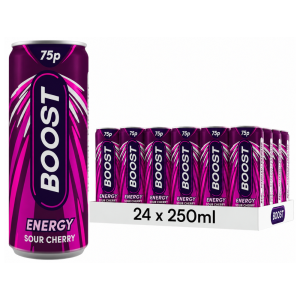 Boost Energy Sour Cherry Flavour Drink PMP – Vibrant Cherry Taste, Pack of 24 x 250ml  