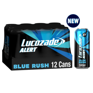 Lucozade Alert Blue Rush High Caffeine Energy Drink PMP Can - Pack of 12 x 500ml