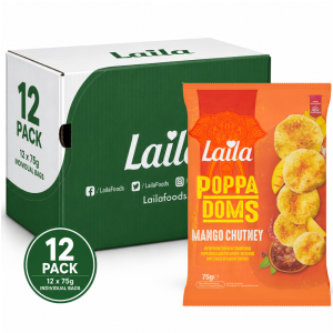Laila Mini Poppadoms Mango Chutney, Pack of 12 x 75g - Bursting with Sweet Mango Chutney Flavour