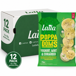 Laila Yoghurt, Mint & Coriander Mini Poppadoms, Pack of 12 x 75g - Light & Crispy Snack