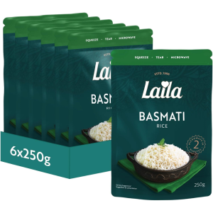 Laila Plain Basmati Microwaveable Rice Pouches, Pack of 6 x 250g - Quick Serve Rice