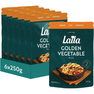 Laila Golden Vegetable Long Grain Rice, Pack of 6 x 250g - Microwave Rice Pouches, Ready in 2 Minutes
