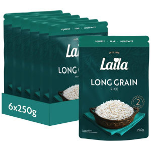 Laila Microwave Long Grain Rice, Pack of 6 x 250g - Quick and Convenient Meal Companion