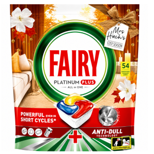 Fairy Platinum Plus All-in-One Lemon Dishwasher Capsules Mrs Hinch Cosy Season Edition – 54 Washes - Powerful Clean Even in Short Cycles + Anti-Dull Technology