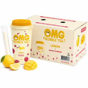 OMG Lemon Bubble Tea with Mango Flavour Popping Bubbles, Pack of 10 x 270ml - Refreshing, Fruity & Fun in Every Sip