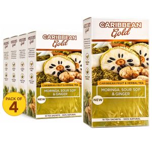 Caribbean Gold Moringa, Sour Sop & Ginger Fruit and Herbal Tea - 72 Herbal Tea Sachets - (Pack of 4 x 18 Sachets) x 31.5g - Refreshing Herbal Tea