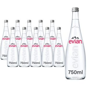 Evian Still Water Glass Bottles, Pack of 10 x 750ml - Crisp Natural Mineral Water