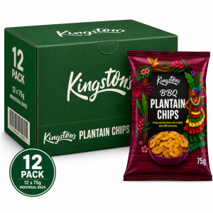 Kingston's BBQ Plantain Chips , Pack of 12 x 75g – Crispy Plantain Chips with BBQ Seasoning
