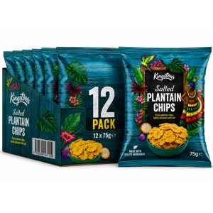 Kingston’s Salted Plantain Chips, Pack of 12 x 75g - Crispy & Lightly Seasoned with Salt