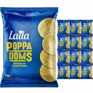 Laila Plain Mini Poppadoms, Pack of 12 x 75g - Light, Crunchy & Tasty