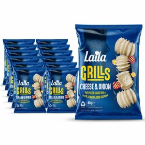 Laila Grills Cheese & Onion Crispy Potato Snacks, Pack of 12 x 80g - Party Snacks