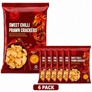 Thai Dragon Sweet Chilli Prawn Crackers , Pack of 6 x 60g - Light & Crispy Sweet Chilli Prawn Crackers