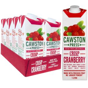 Cawston Press Crisp Cranberry Pressed Juice - Pack of 8 x 1L - Fresh, Vibrant Cranberry Flavor - Best Before: 30.09.2026