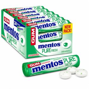 Mentos Pure Fresh Spearmint Chewing Gum Sugar Free, Pack of 24 x 15.5g - Cool Mint Taste