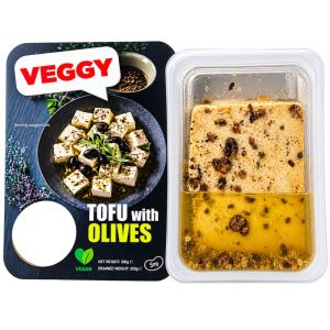 VEGGY Tofu with Olives 200g – Vegan Marinated Tofu with Black Olives & Herbs