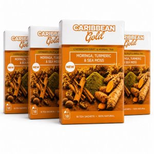 Caribbean Gold Moringa, Turmeric & Sea Moss Fruit & Herbal Tea - 72 Herbal Tea Sachets - (Pack of 4 x 18 Sachets) x 31.5g