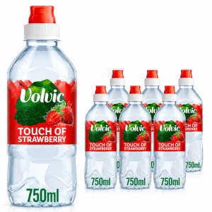 Volvic Touch of Fruit Strawberry Natural Flavoured Water, Pack of 6 x 750ml - Low Sugar Still Water,Best Before: 14/8/2026