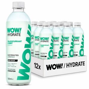 WOW Hydrate Blackcurrant & Mint Electrolyte Water Drink , Pack of 12 x 500ml – Zero Sugar , Electrolytes & Essential Minerals – Everyday & Sports Hydration 