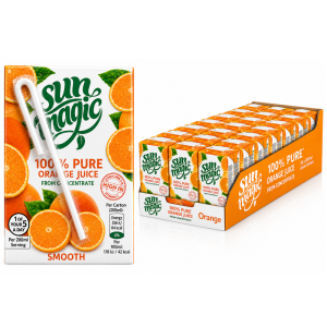 Sun Magic 100% Pure Orange Juice, Pack of 24 x 200ml - Rich in Vitamin C