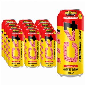 C4 Millions Strawberry Zero Sugar Performance Energy Drink PMP, Pack of 12 x 500ml - High Caffeine Pre-Workout Energy Beverage