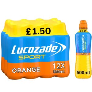 Lucozade Sport Orange Energy Drink PMP - Pack of 12 x 500ml - Sports Bottle Beverage