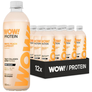  WOW  Protein White Peach & Apricot 20g Collagen Protein Drink , Pack of 12 x 500ml - Refreshing Protein Drink, Sugar Free