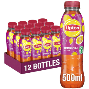 Lipton Tropical Ice Tea, Pack of 12 x 500ml - Tropical Fruit Flavour Ice Tea for Everyday Enjoyment
