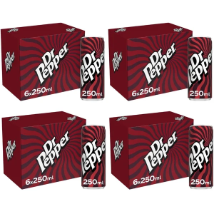 Dr Pepper Soft Drink Cans 250ml - Pack of 24 (4x6pk) - Sparkling Fruit Flavors Soft Drink With Sugar & Sweeteners 