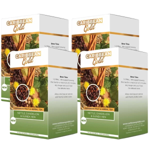Caribbean Gold Nettle, Dandelion and Guinea Hen Fruit and Herbal Tea, 72 Herbal Tea Sachets - (Pack of 4 x 18 Sachets) x 31.5g - Fruit & Herb Infusion