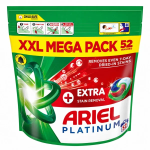 Ariel Platinum Extra Stain Removal Washing Pods 52 Washes XXL Mega Pack Laundry Capsules
