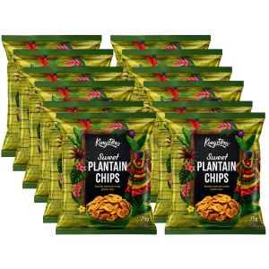 Kingston Sweet Plantain Chips, Pack of 12 x 75g - Sweet & Crispy Plantain Chips