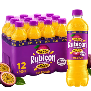 Rubicon Sparkling Passion Fruit Soft Drink PMP, Pack of 12 x 500ml - Sparkling Soft Drink with Real Fruit Juice