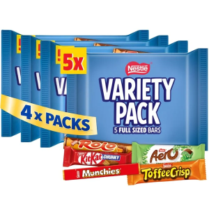 Nestle Milk Chocolate Variety Pack (20 Bars Total) - Pack of 4 x (5 Bars Each) x 218g - Crispy & Crunchy Chocolate Snacks, Best Before: 05/2026