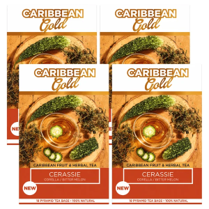 Caribbean Gold Cerassie (Corella/Bitter Melon) Fruit & Herbal Tea - 72 Pyramid Tea Bags - (Pack of 4 x 18 Sachets) x 31.5g, Delicious & Refreshing Herbal Infusion