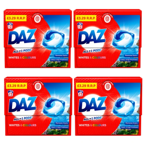 DAZ Washing Detergent Pods PMP, Pack of 4 x 12 Washes, All-in-1, Whites & Colours - Total 48 Washes
