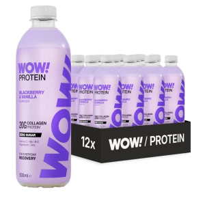 WOW! Protein Blackberry & Vanilla Collagen Protein Drink, Pack of 12 x 500ml, 20g Collagen Protein, Zero Sugar