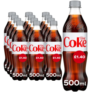 Diet Coke Bottle PMP - Pack of 12 x 500ML - Refreshing Low Calorie Beverage, Best Before: 31/05/2026