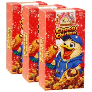 Kuki Choco Chicken - Pack of 3 x 50g - Cream-Filled Cocoa Bars with Caramelized Biscuit Crumble
